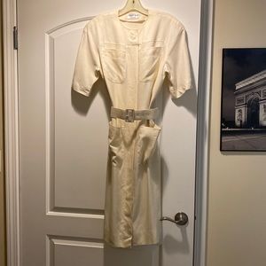 Vintage Albert Nipon Boutique Cream Linen Dress Size 10